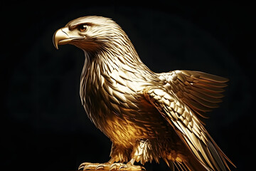 Gold Eagle. 3D Illustration of American Bald Hawk in Stunning Gold Finish