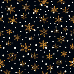 Gold Snowflakes Winter Christmas Seamless Pattern