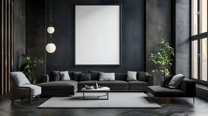 Modern Black Wooden Living Room with Minimal Decor and Clean Minimalist Interior 3D Rendering
