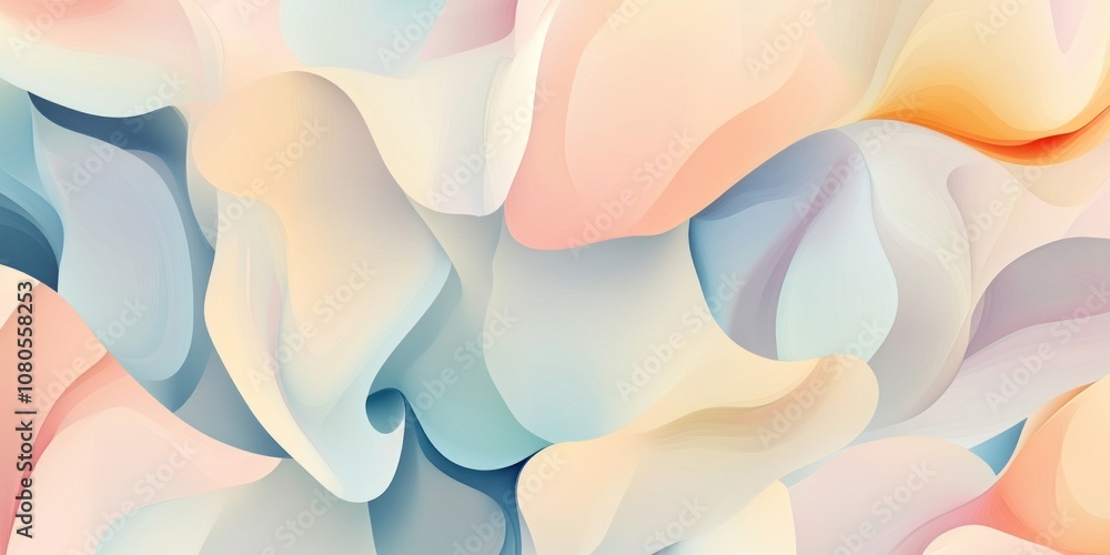 Poster abstract fluid shapes with soft pastel colors creating a serene and modern aesthetic.