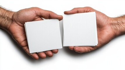 Obraz premium Hands Holding Open Blank Books Against White Background for Creative Concepts Such as Ideas, Imagination, and Design in Artistic Endeavors and Personal Projects