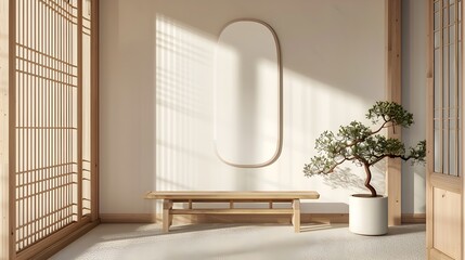 Minimalist Japanese Entryway with Wooden Bench and Clean Interior Design