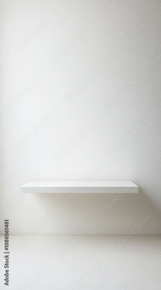Poster a white shelf is mounted against a white wall. the shelf is empty and ready to be styled