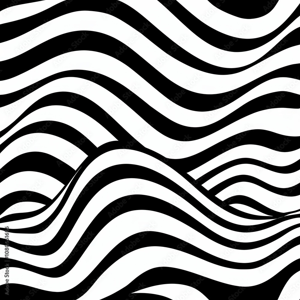 Poster abstract black and white wavy pattern with bold lines creating an optical illusion for modern art en