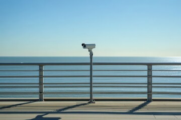 Coastal view from a promenade with sea and security camera