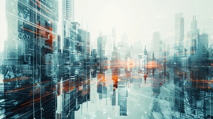 Conceptual texture background featuring futuristic cityscapes and technological motifs, symbolizing progress and innovation