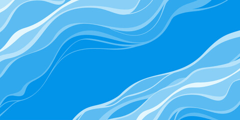 Abstract Blue Background with Water Waves drawn in Cartoon Flat Style.