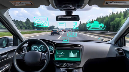 Naklejka premium Driving vision, wallpaper, driving view inside the car