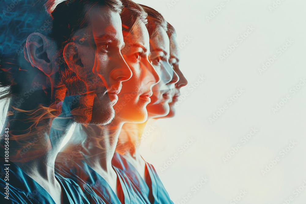 Poster a double exposure image of a hospital worker in laboratory generative ai