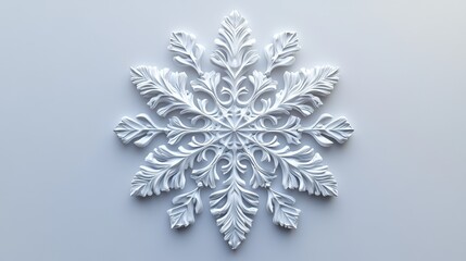 3D Embossed White Snowflake Decoration on Clean White Background