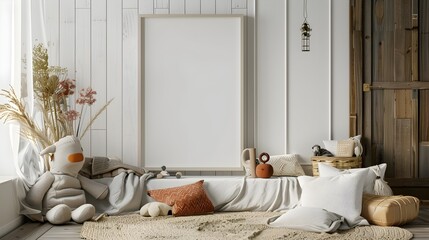Sleek and Cozy Children s Room with Mock Up Frame and Inviting Elements