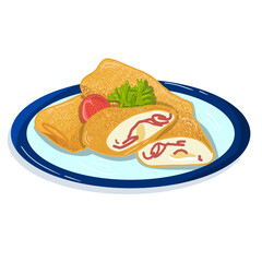 A plate of golden-brown risoles is served, each piece perfectly crisp and inviting. These traditional Indonesian pastries are delicately wrapped in a thin, flaky batter that is fried to a crunchy 