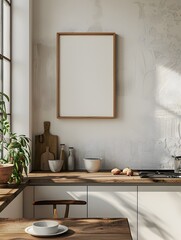 Minimalist Wooden Kitchen Interior with Natural Lighting and Cookware