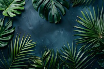 Tropical palm leaves with dark background, perfect for adding an exotic touch