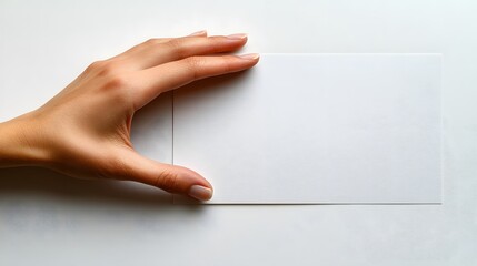 A hand holding a white piece of paper with a black border. The paper is blank and the hand is holding it up to the camera