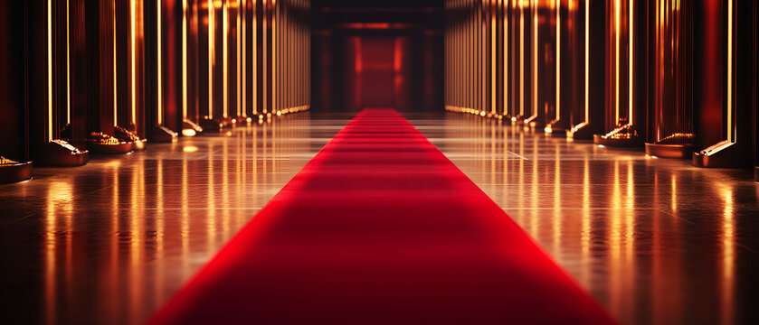simple red & golden carpet & catwalk; concept of presenting luxurious products or services; award winner scenery background