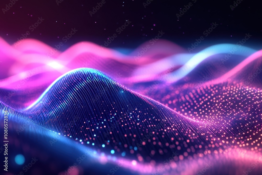 Poster dynamic neon waves abstract visualization digital art futuristic environment low angle concept of sm