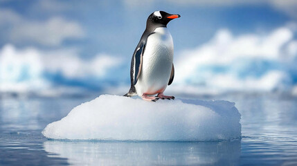 Naklejka premium A lonely penguin on a piece of ice.