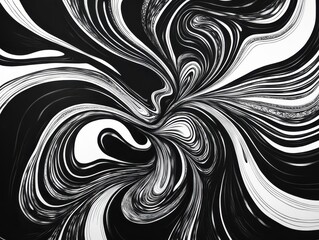 Fototapeta premium Dynamic black and white swirling graphic art abstract design contemporary art digital medium close-up view visual expression concept