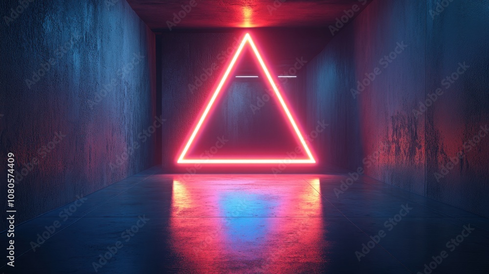 Aufkleber a vibrant triangular neon light illuminates a dark corridor, creating a captivating atmosphere in a 