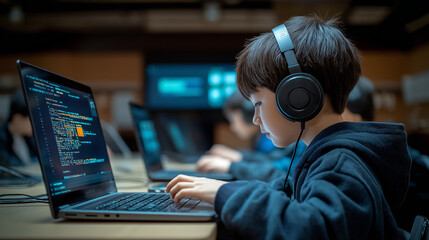 プログラミングスクールに通う小学生