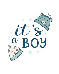 Minimalist "It's a Boy" Greeting Card with Baby Hat Illustration