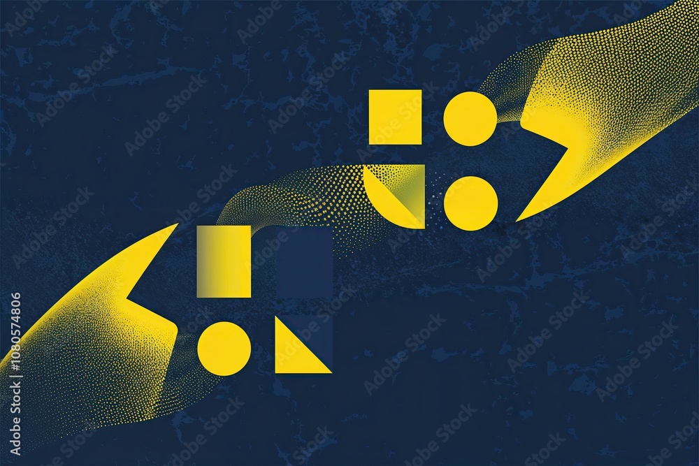 Poster vibrant yellow gradient motion element over navy blue textured canvas for engaging visual design