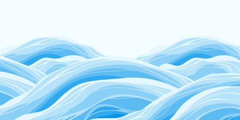 Abstract Banner with Ocean Waves in Cartoon Flat Style with Blue Tones on a White Background © Desenarrt