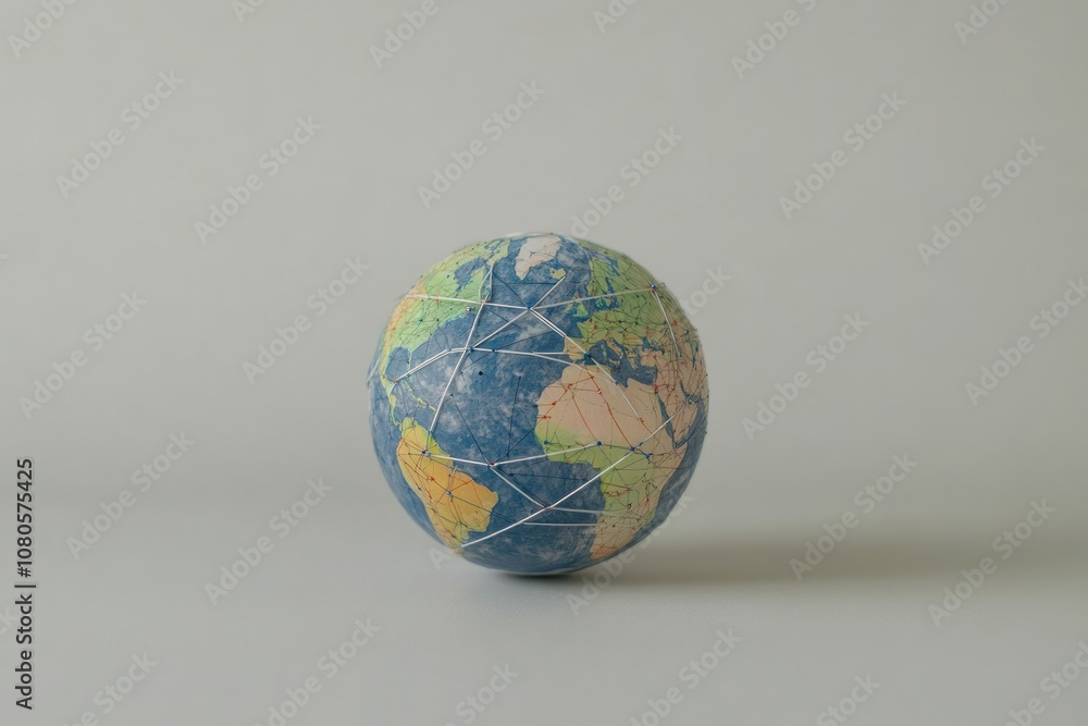 Poster a globe with geographical features and network lines, symbolizing global connectivity.
