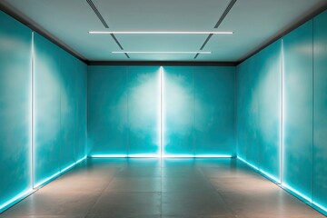 Fototapeta premium Contemporary Presentation Walls with Ethereal Turquoise Backdrop and Sleek Illumination