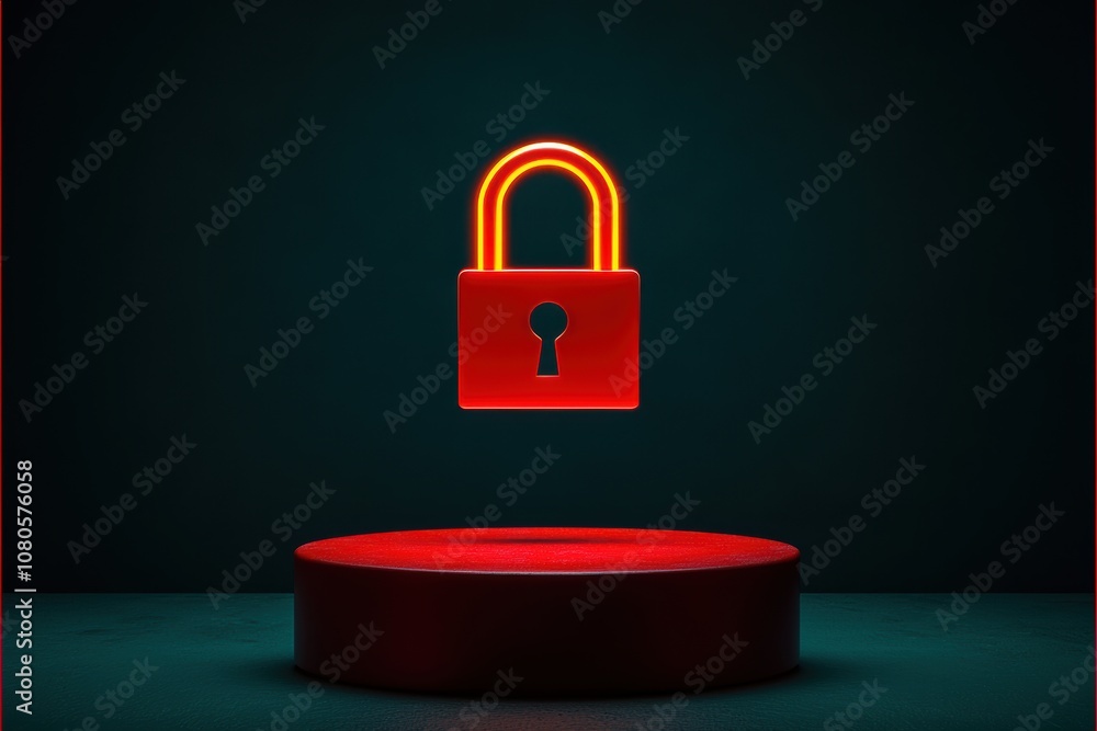 Poster a glowing red padlock symbolizing security and protection against unauthorized access in a digital w