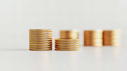 A stack of gold coins on a white background