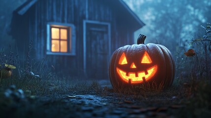 Obraz premium Glowing Jack-O'-Lantern with Creepy Atmosphere