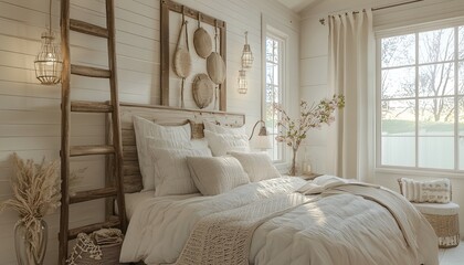 Cozy winter retreat a serene bedroom design with whitewashed wood accents embracing tranquility in a bright inviting space
