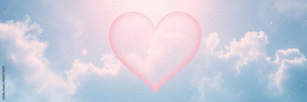 Wall mural ethereal rose gold abstract heart shape background with delicate celestial elements and wispy clouds