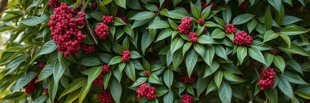 Dense cluster of wild betel leafbush foliage, leaves, vegetation