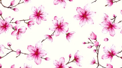 Fototapeta premium watercolor cherry blossom seamless pattern with pink flowers, organic textures, gentle color palette