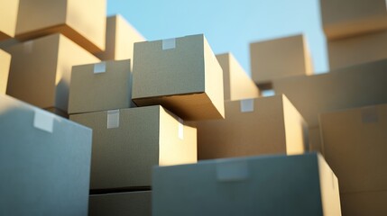 Towering Stack of Cardboard Boxes Ready for Shipping