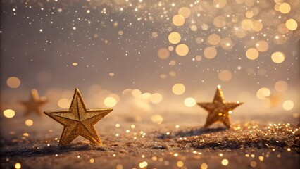 Golden Glitter Bokeh Abstract Background, Sparkling Stars in Gold Theme
