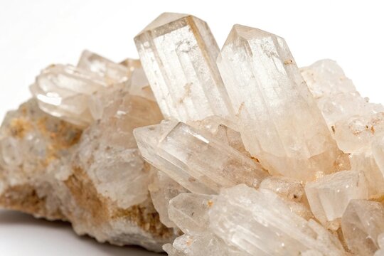 Large pegmatite crystals isolated on white background with intricate crystal formations, rock formation, geology, stone sample, petrology