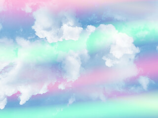 beauty sweet pastel green and pink colorful with fluffy clouds on sky. multi color rainbow image. abstract fantasy growing light