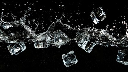 Ice Cubes and Water Splashes - a refreshing and dynamic visual. The ice cubes combined with water splashes create an invigorating and lively scene.