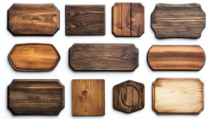 Obraz premium A Collection of Various Wooden Serving Boards and Cutting Boards in Different Shapes and Textures on a White Background for Culinary and Decorative Use