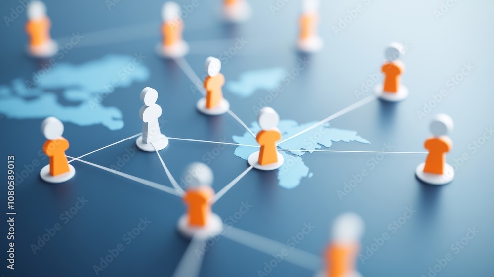 Poster colorful figures connected by lines illustrate social networking, demonstrating the importance of re