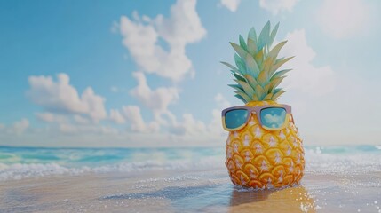 Fun Pineapple Wearing Sunglasses on Tropical Beach