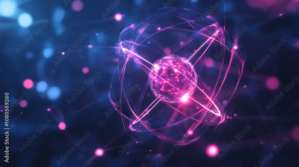 Poster high-tech atom structure illustration with digital lines image