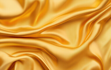 Fototapeta premium Luxurious golden silk fabric with a smooth, flowing texture, ideal for elegant backgrounds, fashion, and textile design inspirations.