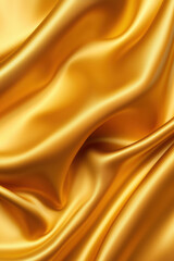 Fototapeta premium A luxurious golden silk fabric draping elegantly, showcasing smooth textures and rich colors, ideal for backgrounds, fashion, or design projects.