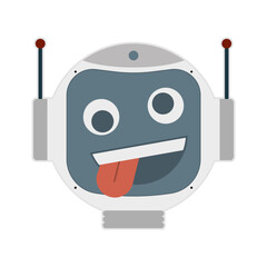 Robot face with tongue and slanted eyes. Vector illustration.