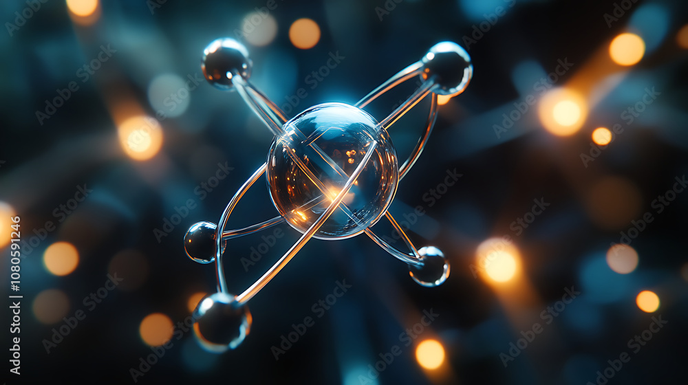 Aufkleber complex atom structure visualized with glowing lines photos